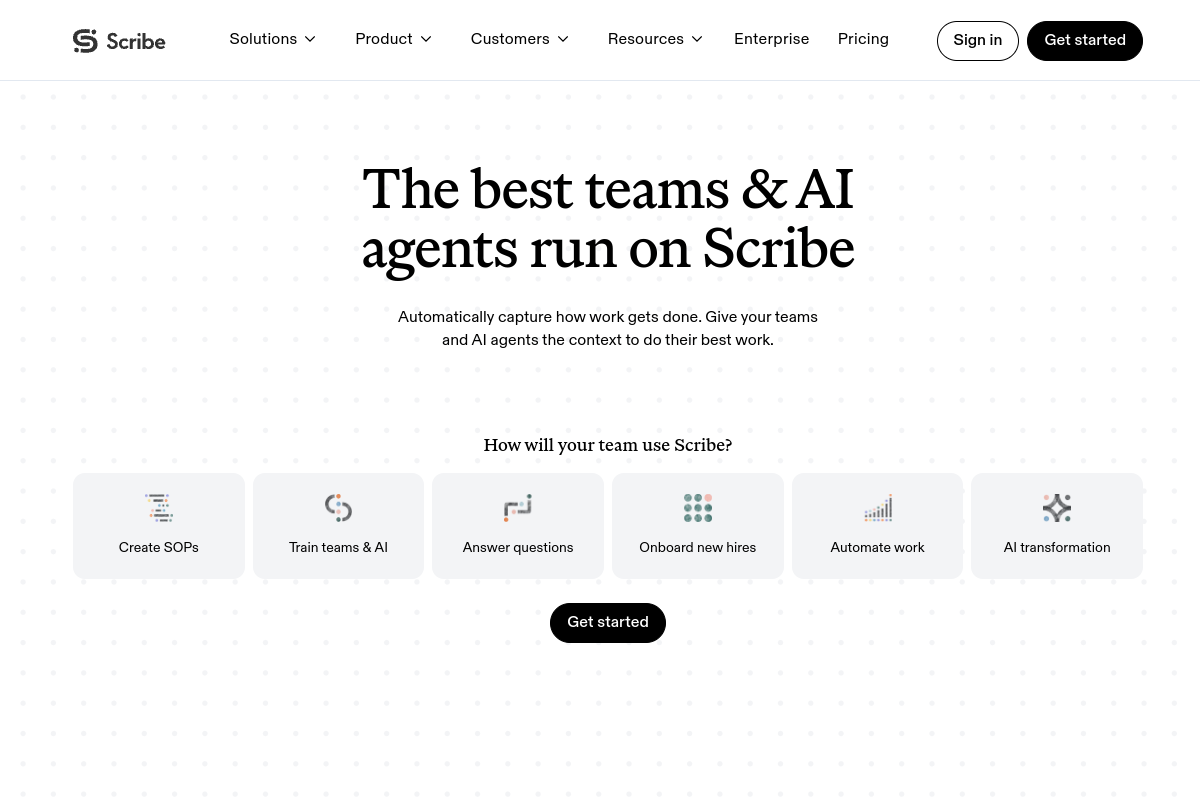 Screenshot of the Scribe website