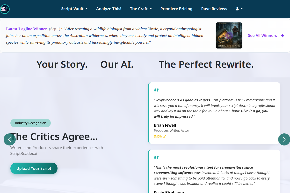 Screenshot of the Scriptreader website