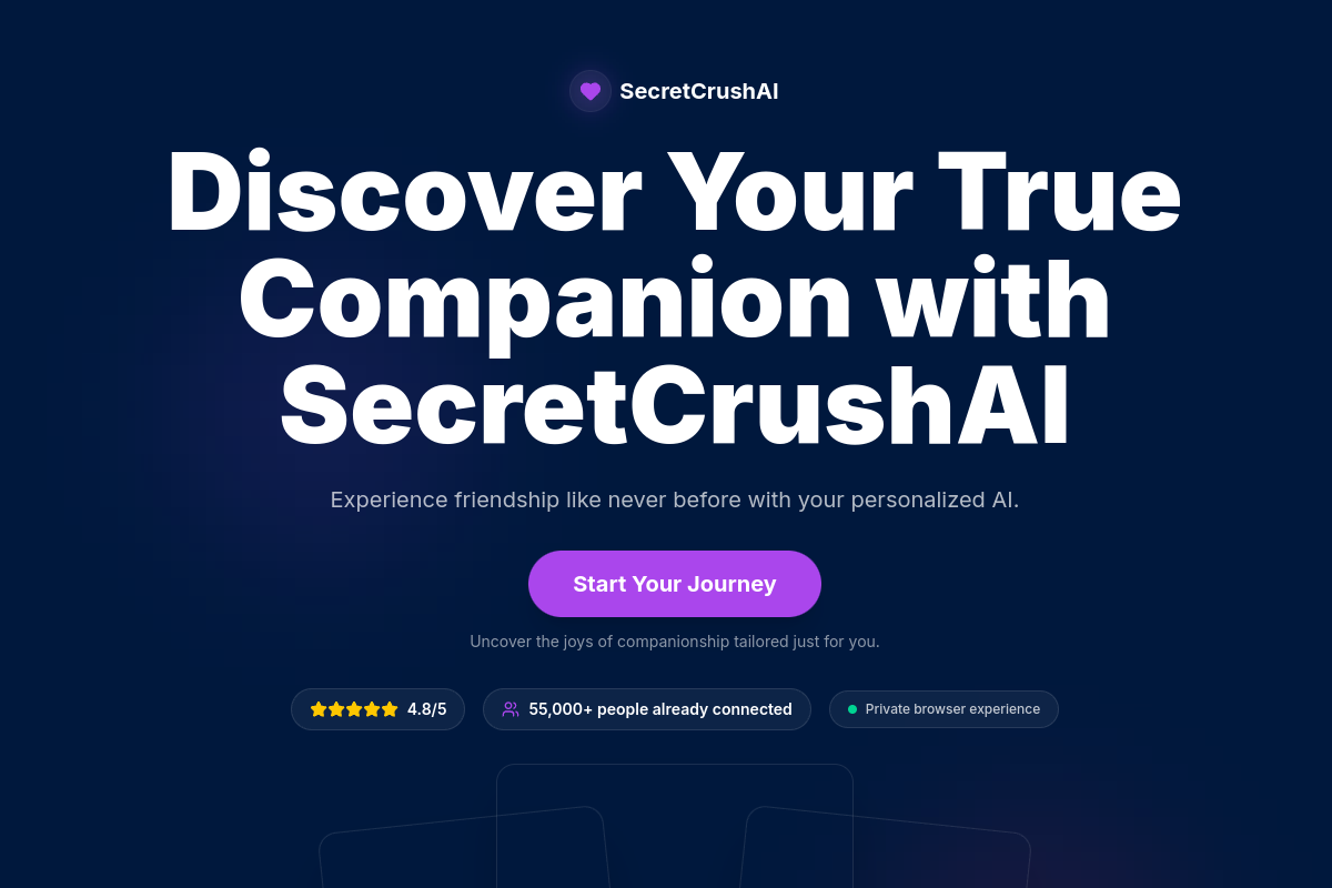 SecretCrush AI homepage as it appeared during testing