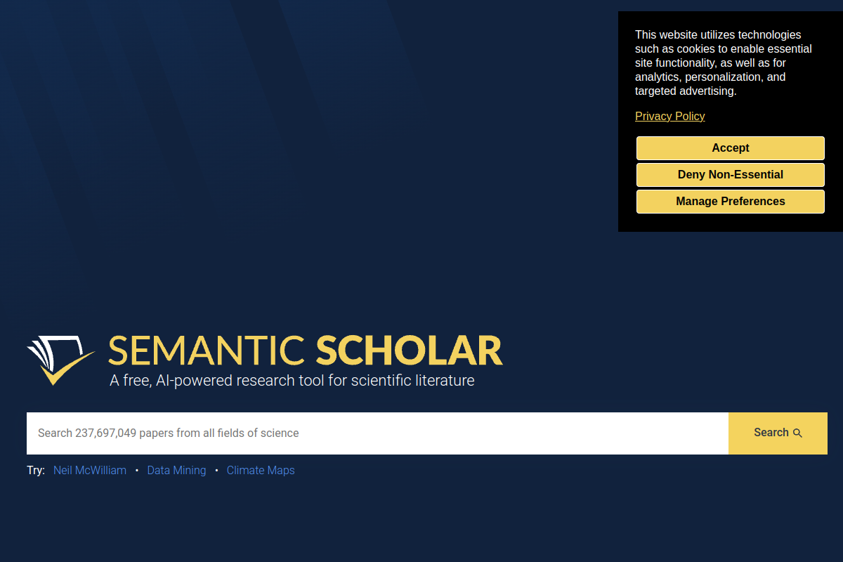 Screenshot of the Semanticscholar website