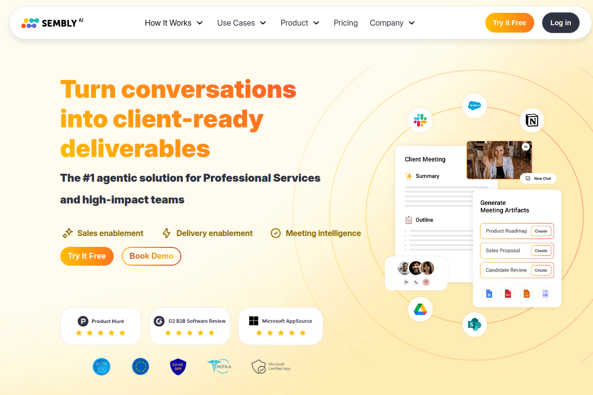 Screenshot of the Sembly AI website