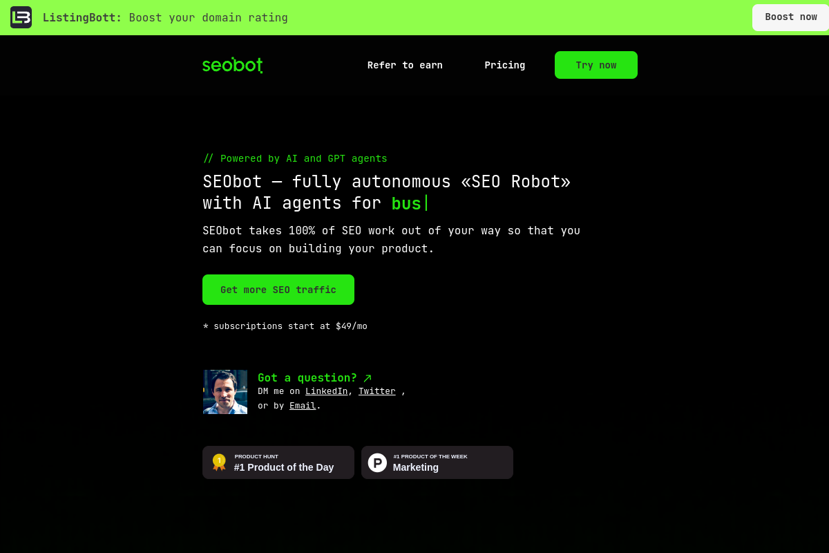 Screenshot of the SEObot website