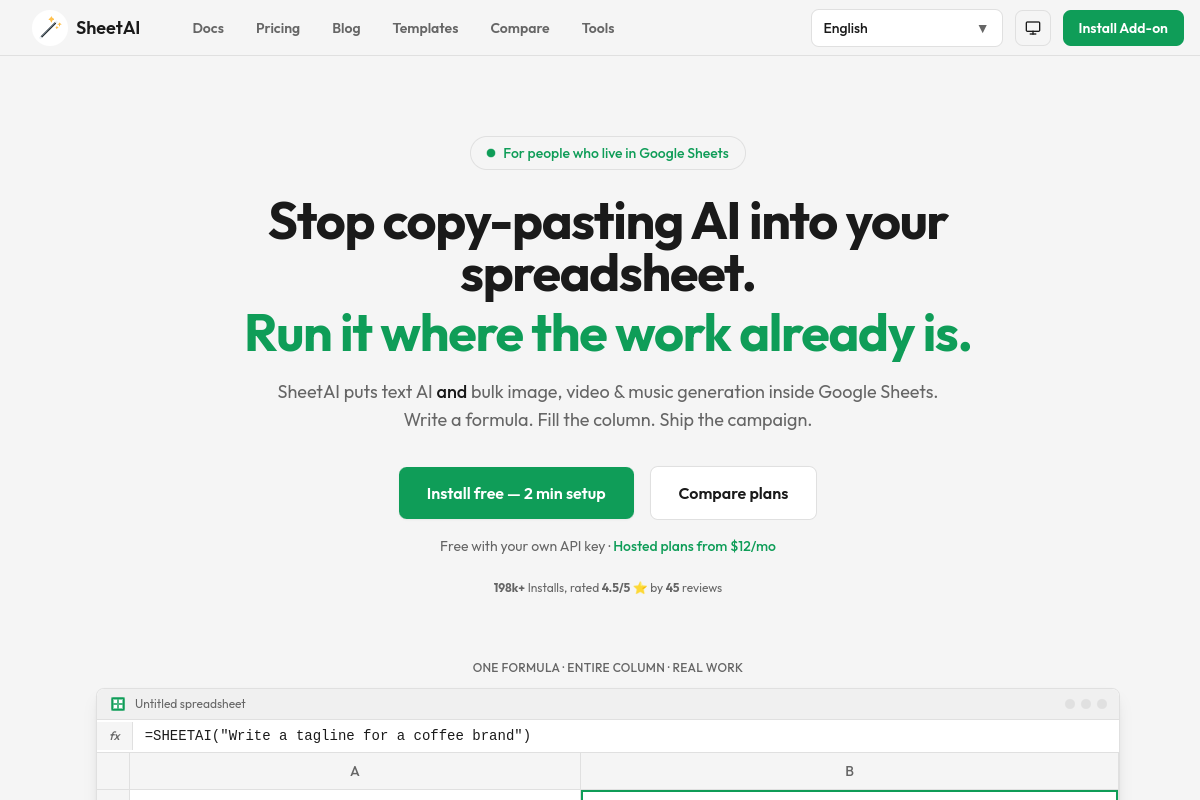 Screenshot of the SheetAI website