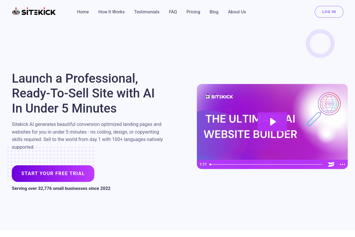 Screenshot of the Sitekick website