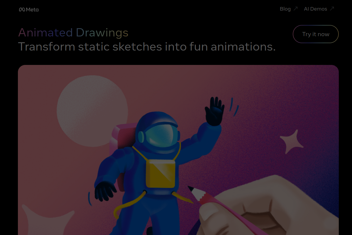 Screenshot of the AnimatedDrawings by Meta website