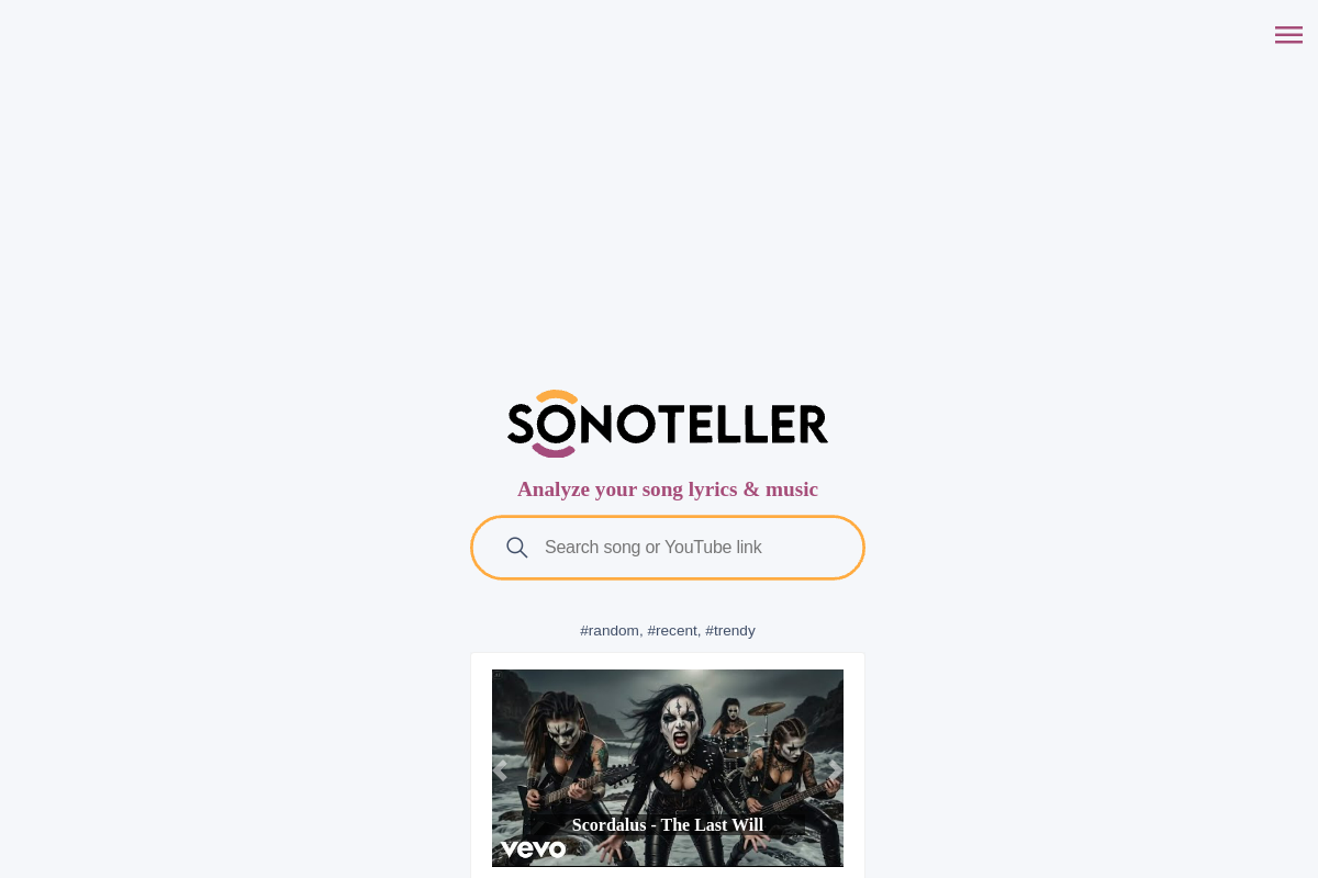 Screenshot of the Sonoteller website
