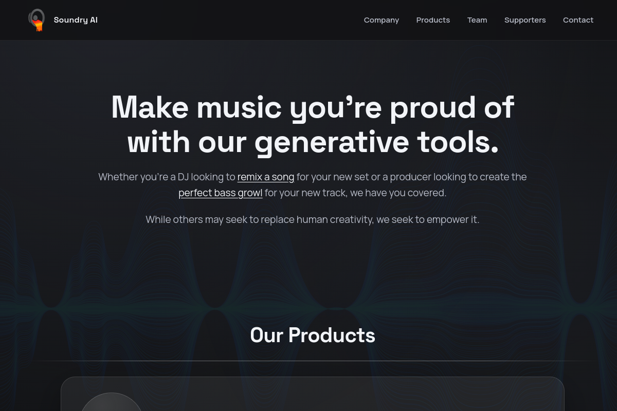 Screenshot of the Soundry AI website