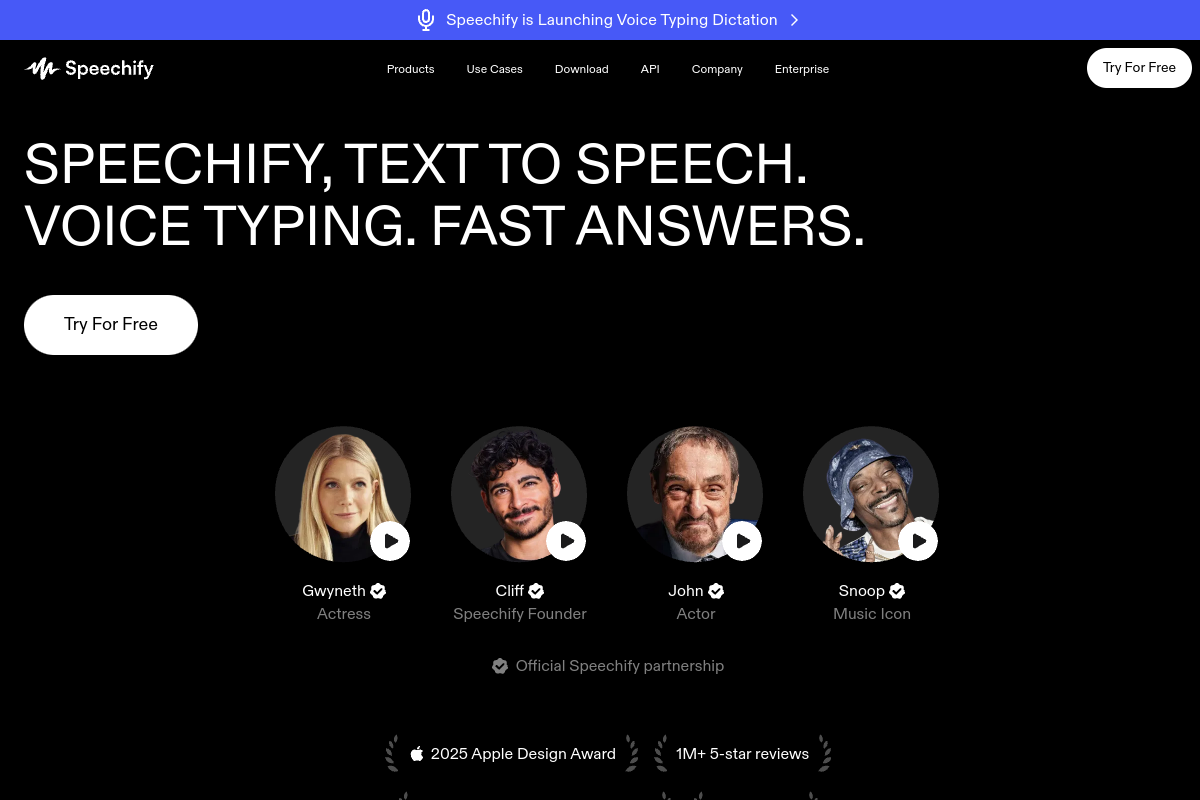 Screenshot of the Speechify website