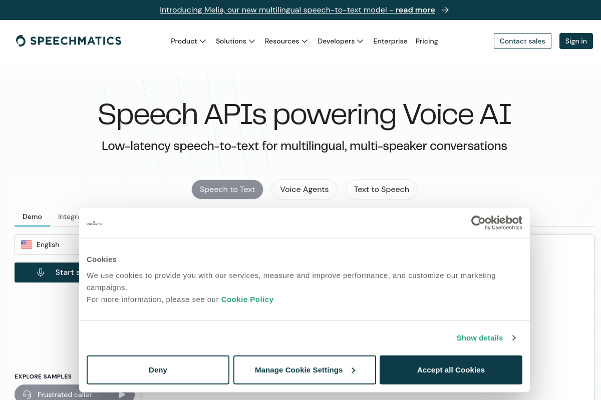Screenshot of the Speechmatics website