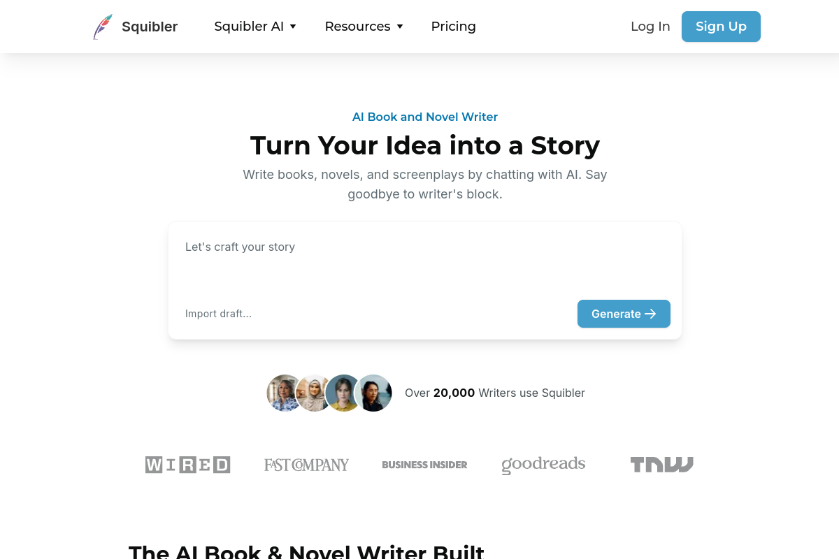 Screenshot of the Squibler website