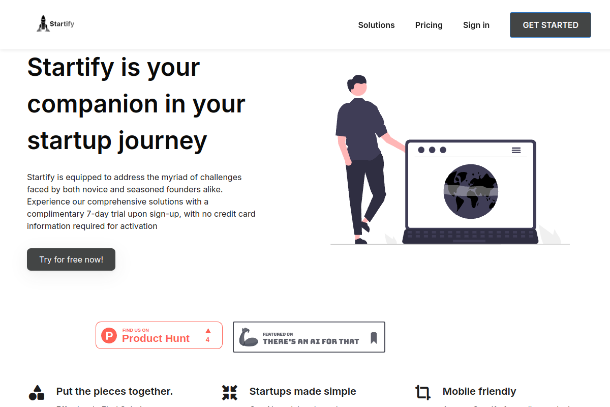 Screenshot of the Startify website