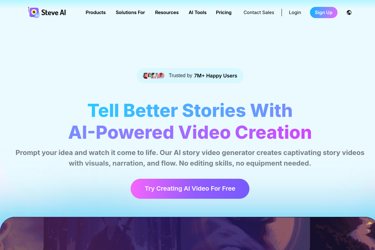 Screenshot of the Steve AI website