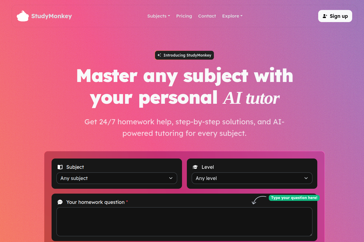 Screenshot of the StudyMonkey website