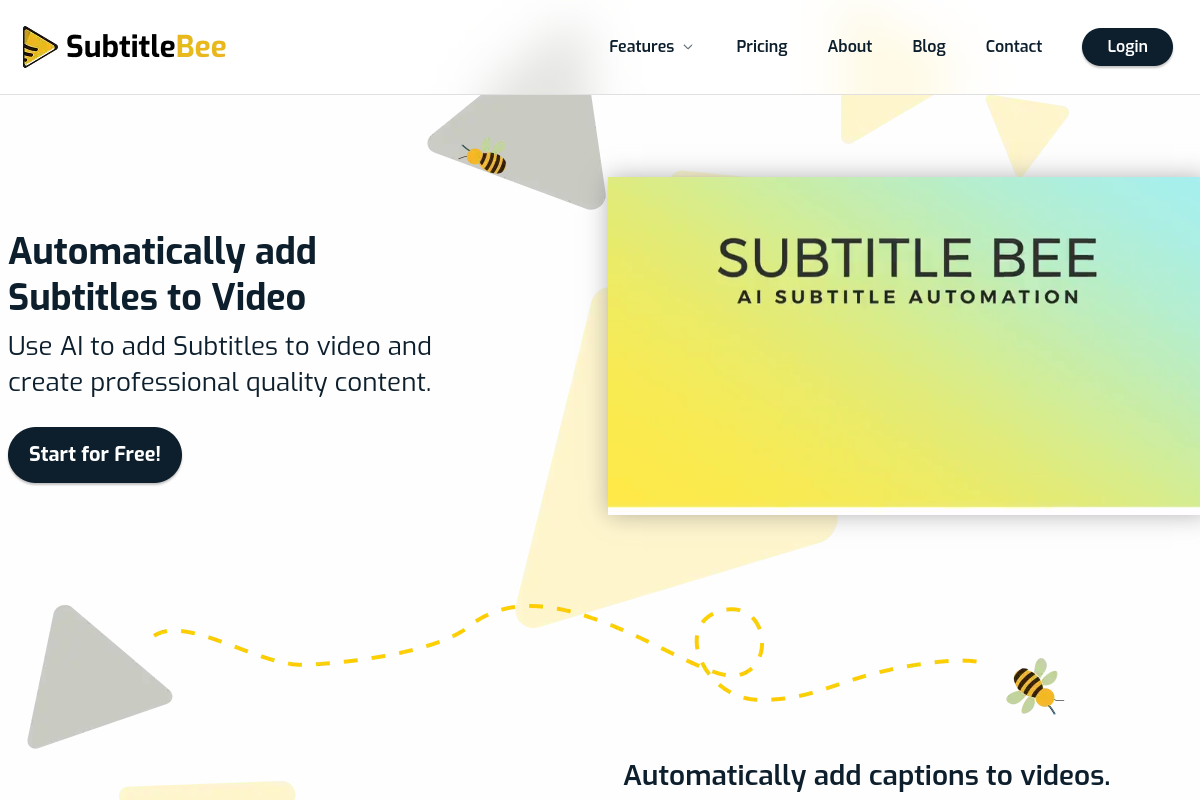 Screenshot of the SubtitleBee website