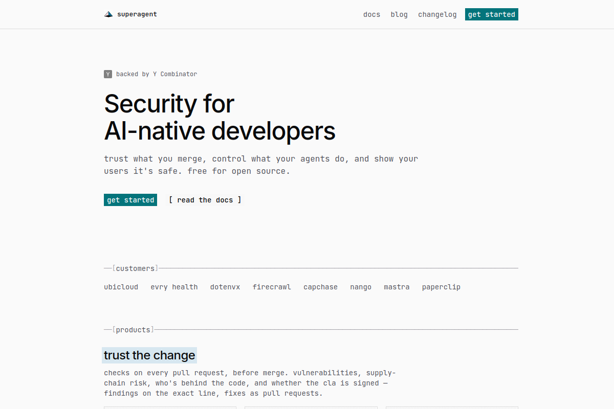 Screenshot of the Superagent website