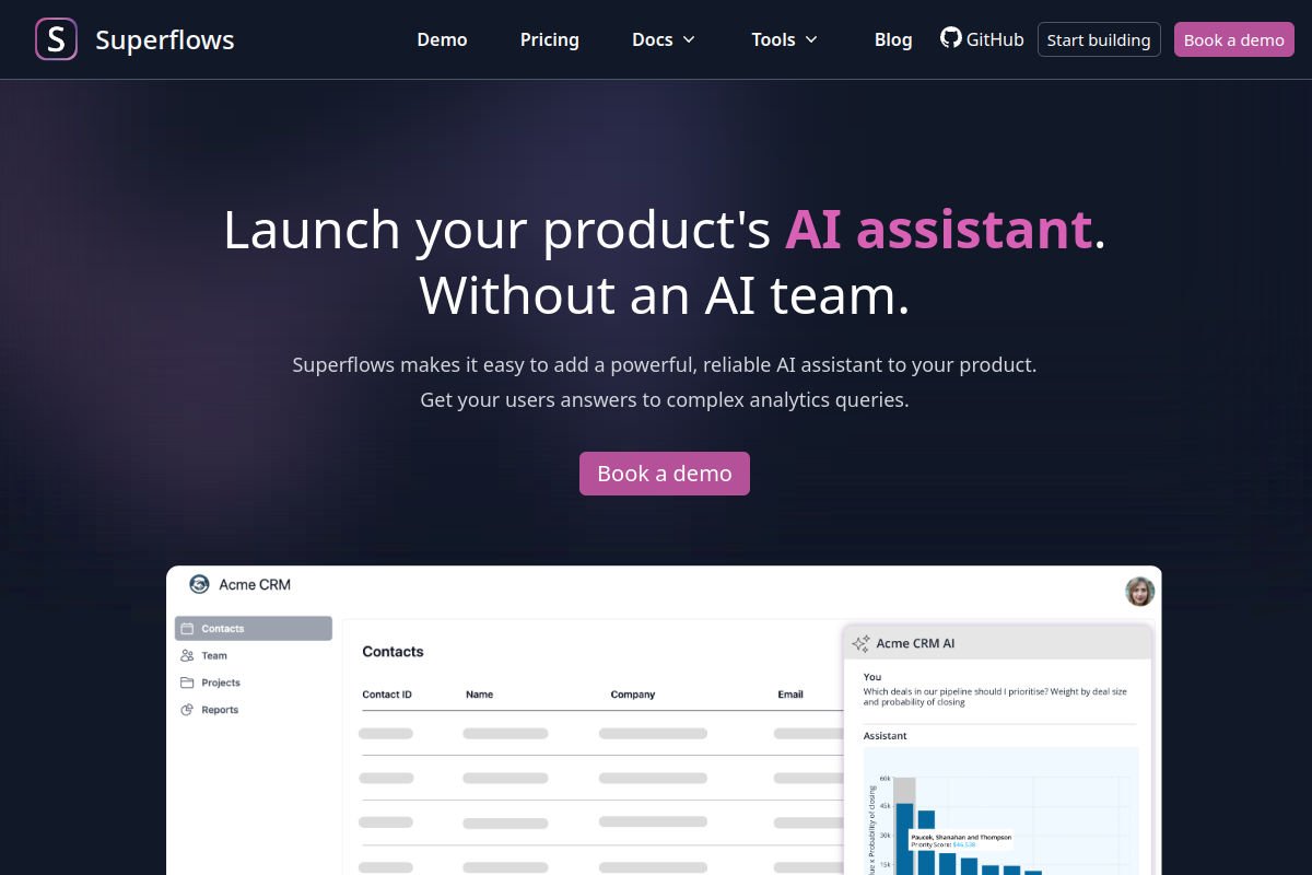 Screenshot of the Superflows website