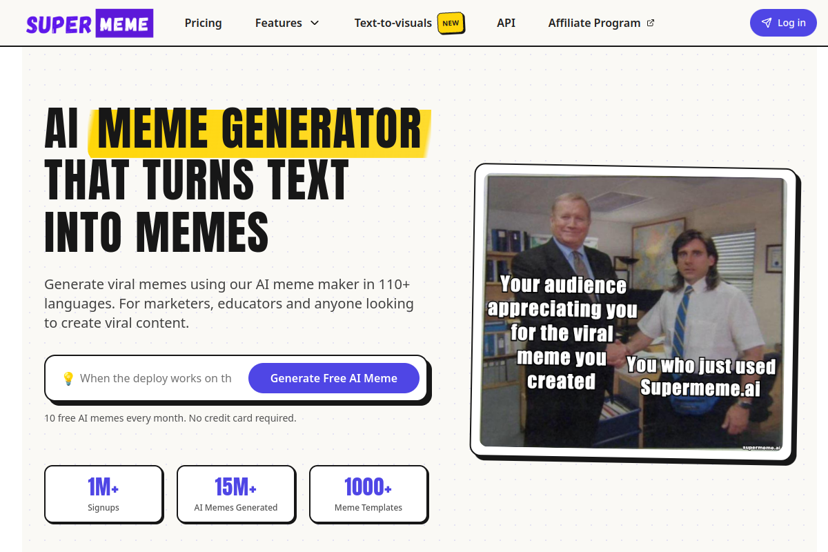 Screenshot of the Supermeme.ai website