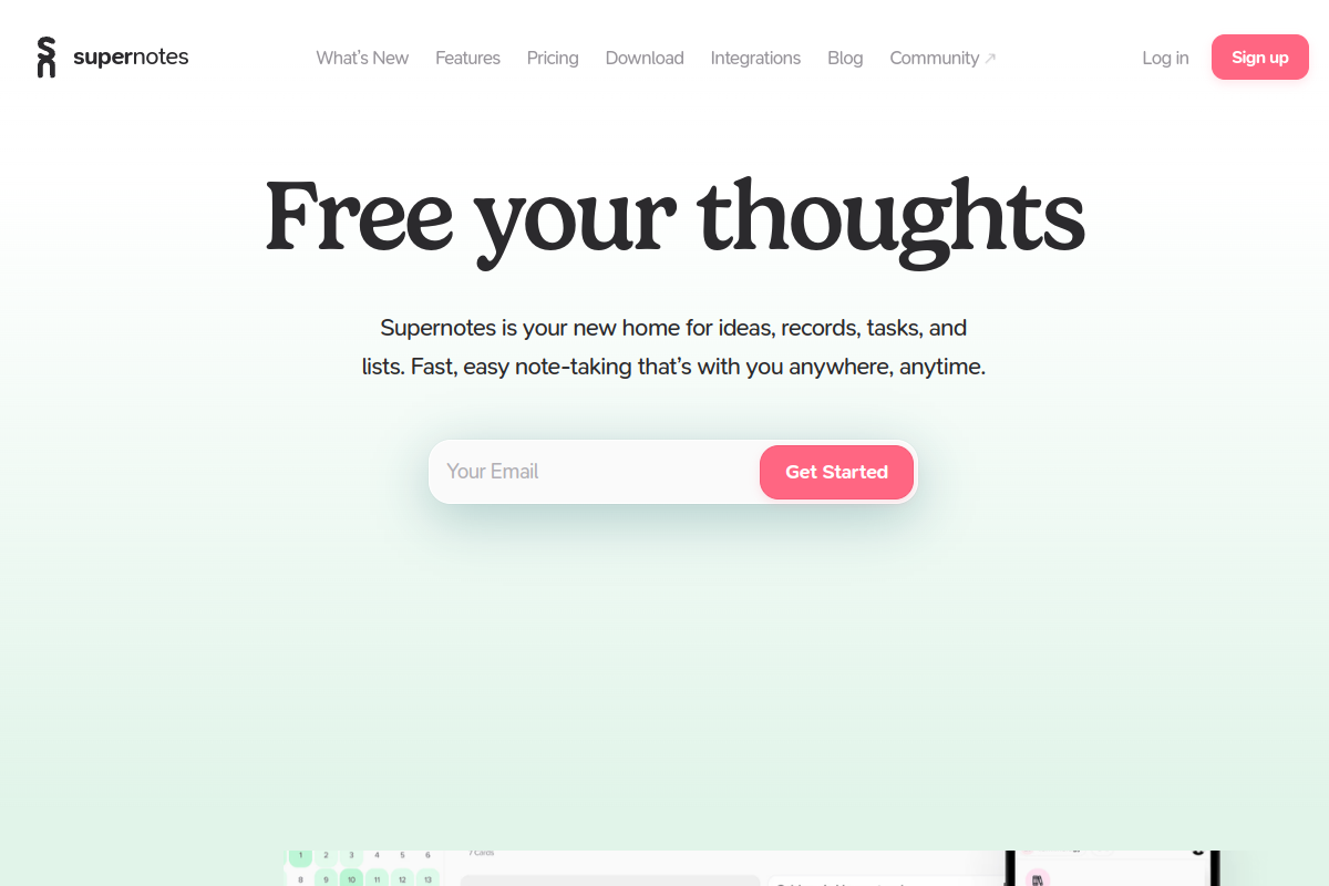 Screenshot of the Supernotes website