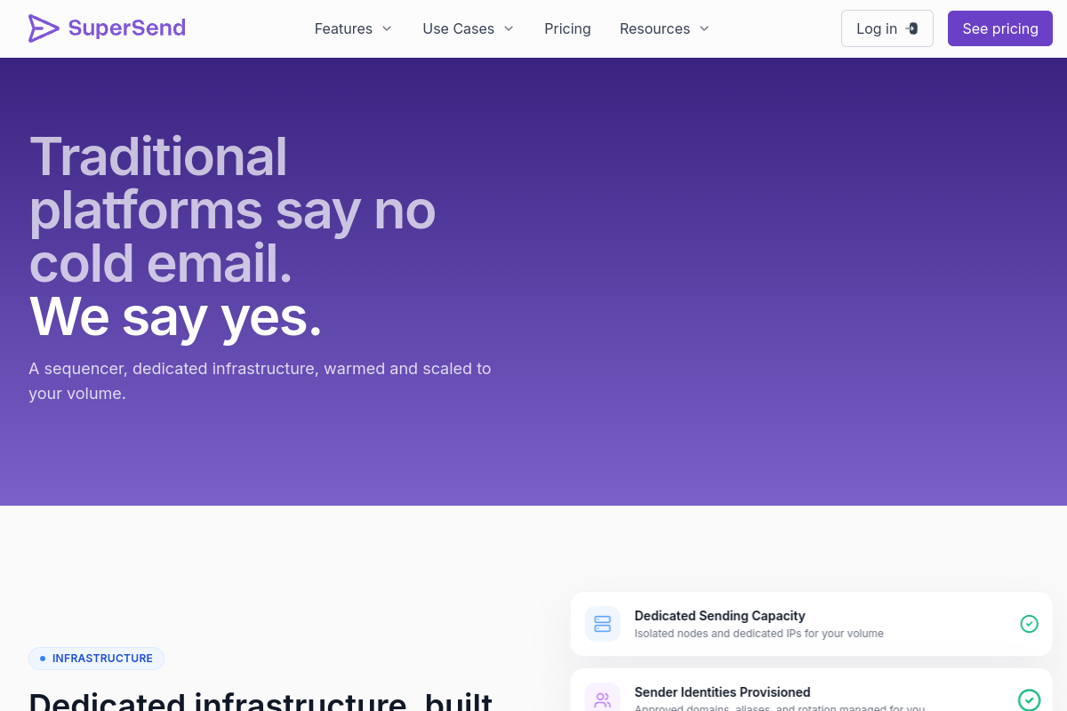 Screenshot of the Super Send website