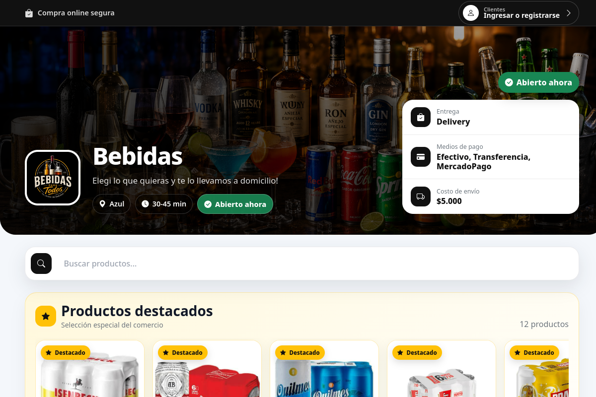 Captura de la tienda de bebidas
