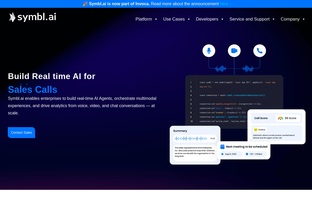 Screenshot of the Symbl website
