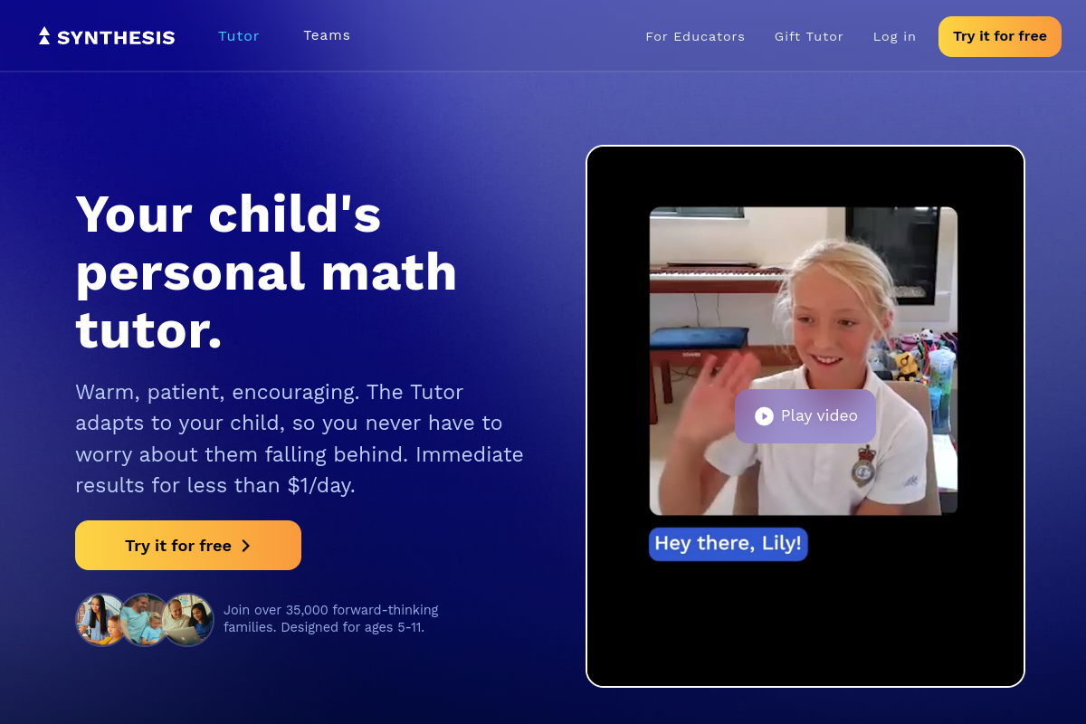 Screenshot of the Synthesis Tutor website