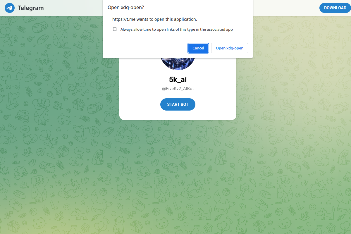 Halaman Telegram bot PromptForge