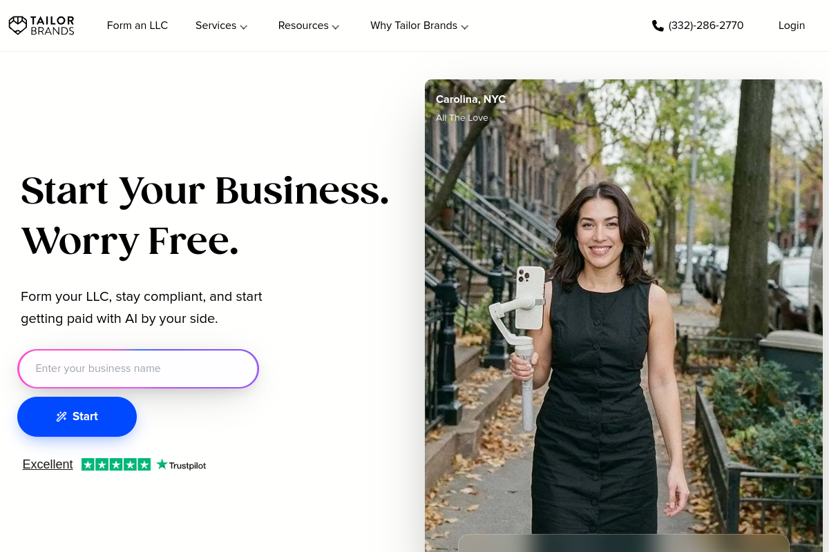 Screenshot of the Tailor Brands website