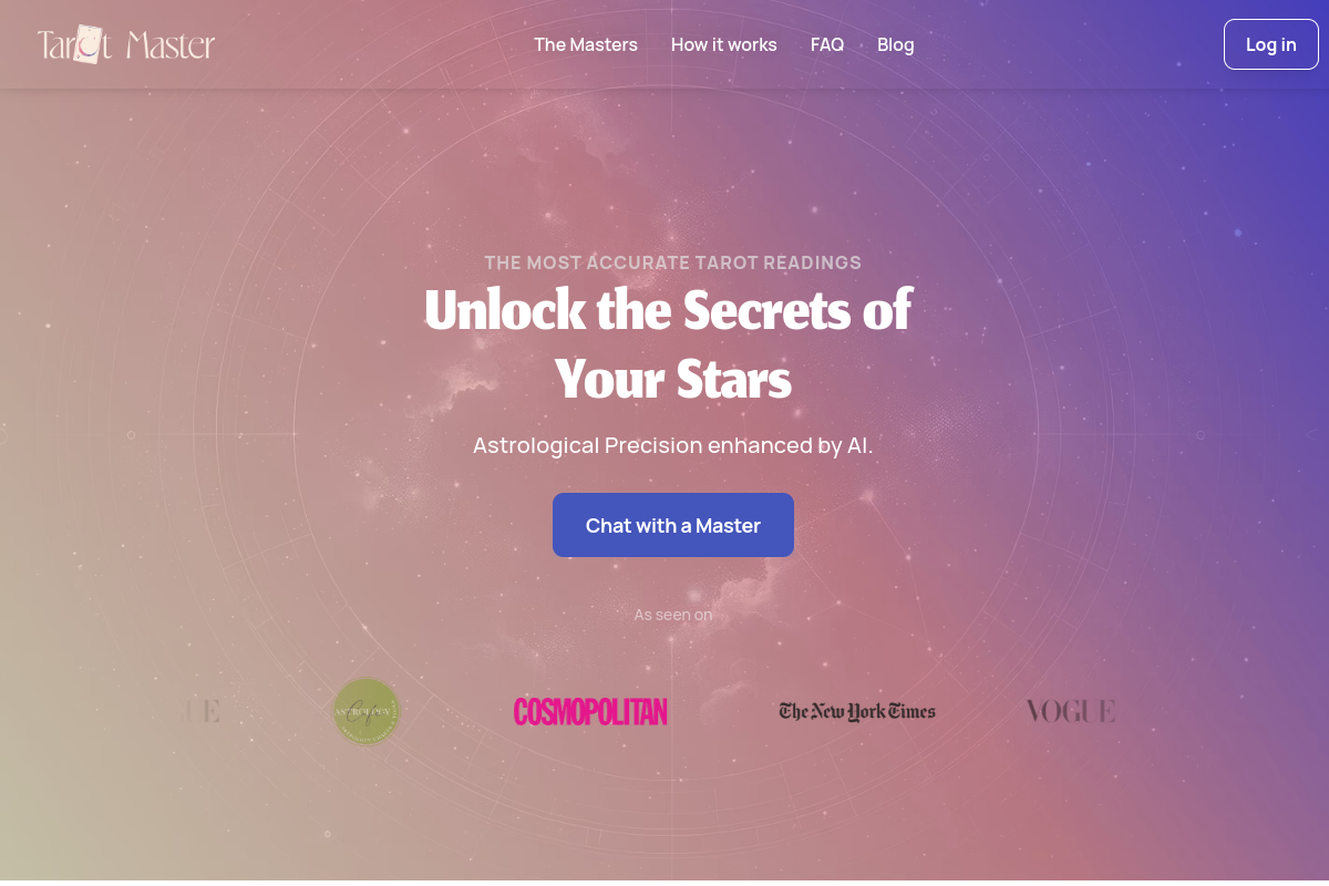 Screenshot of the Tarot Master website
