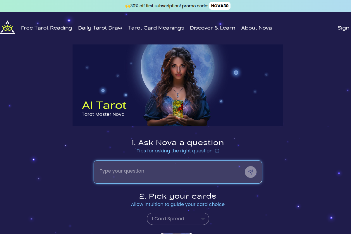 Screenshot of the Tarotnova website