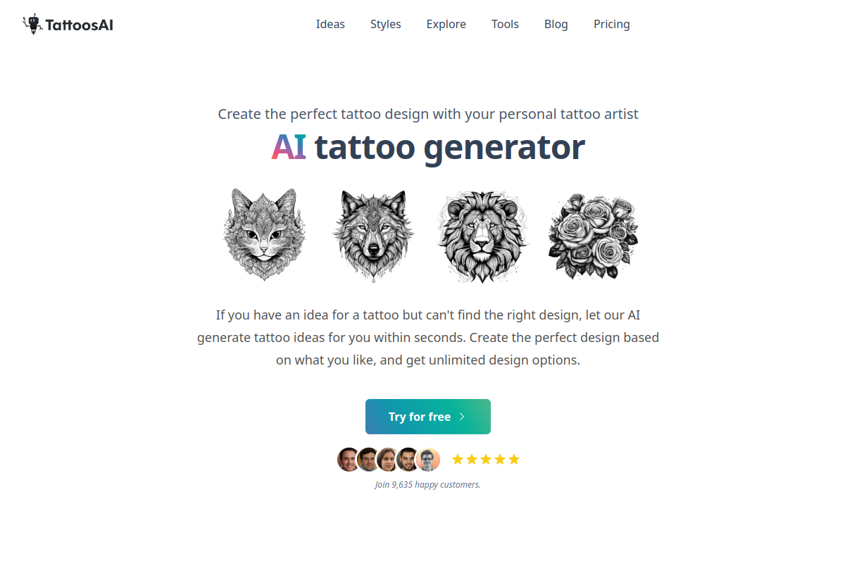 Screenshot of the TattoosAI website
