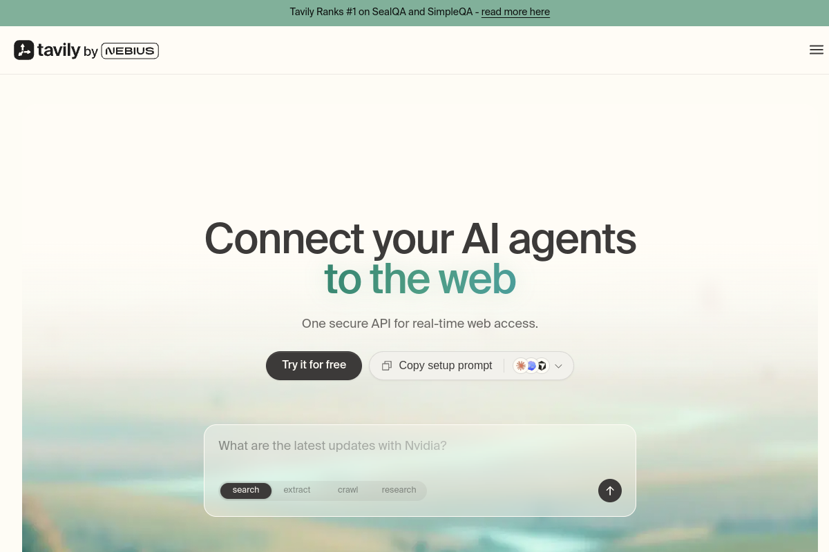 Screenshot of the Tavily website