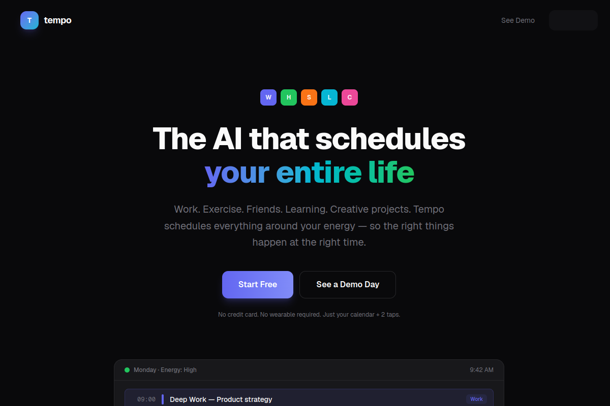 Tempo AI life scheduler