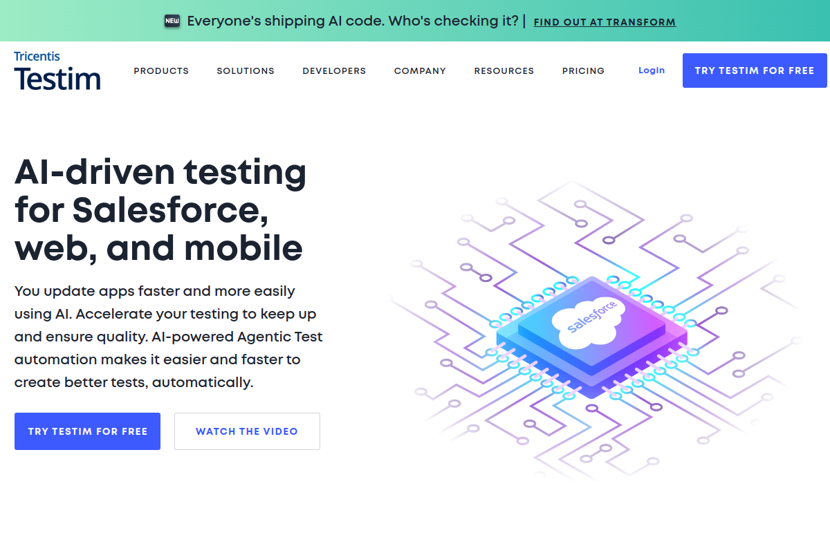 Screenshot of the Testim website