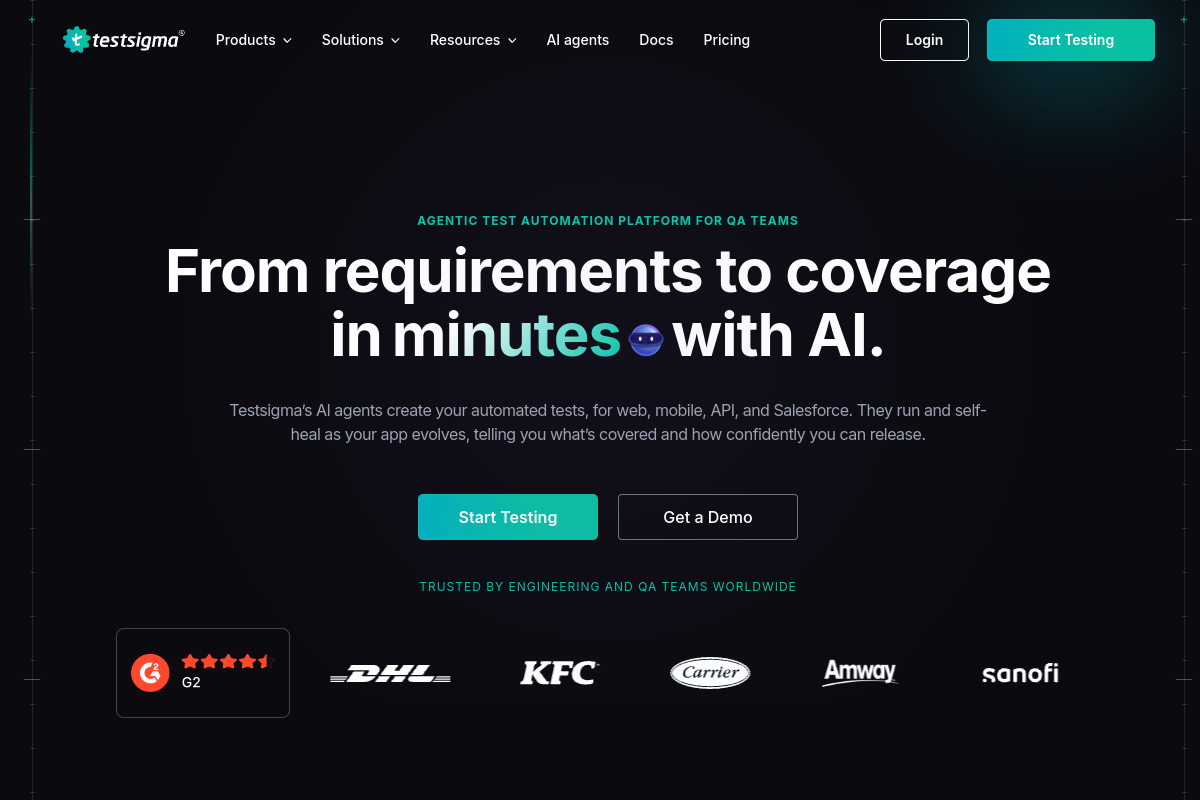 Screenshot of the Testsigma website