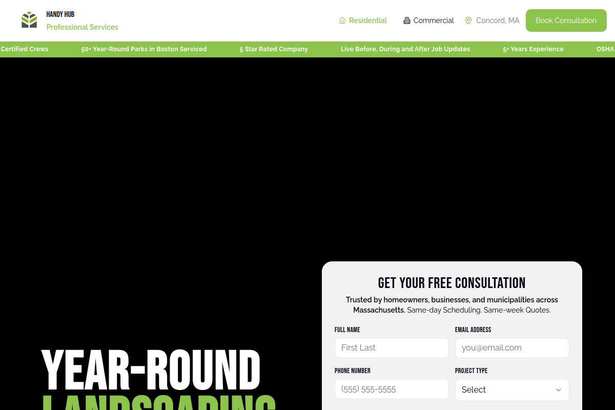 The Handy Hub website preview