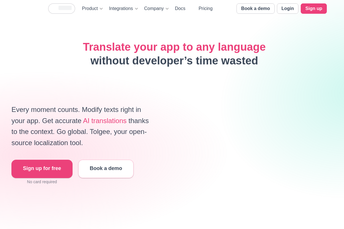 Screenshot of the Tolgee AI Translator website