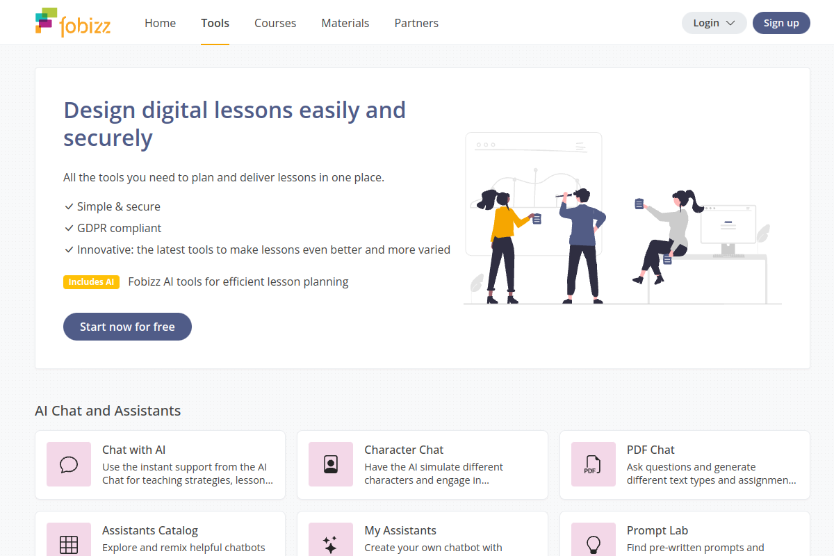 Screenshot of the Fobizz website