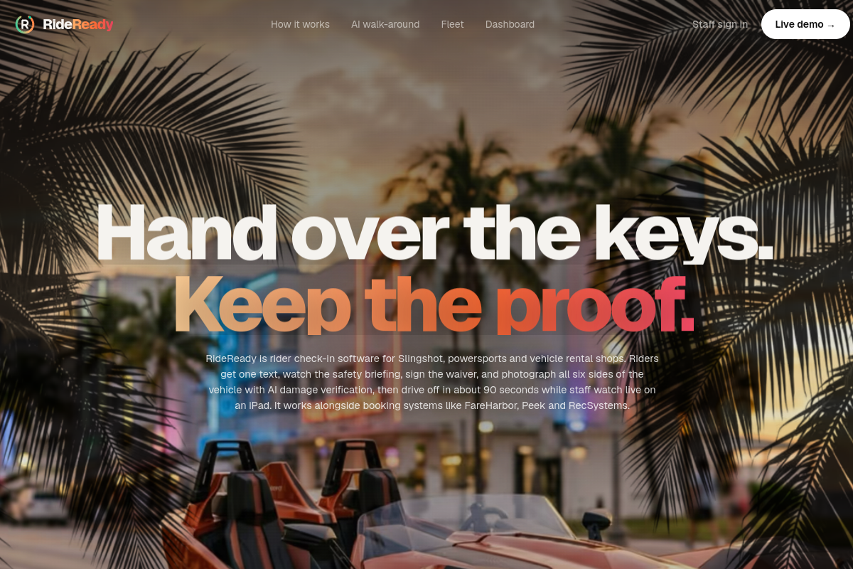 Screenshot of RideReady