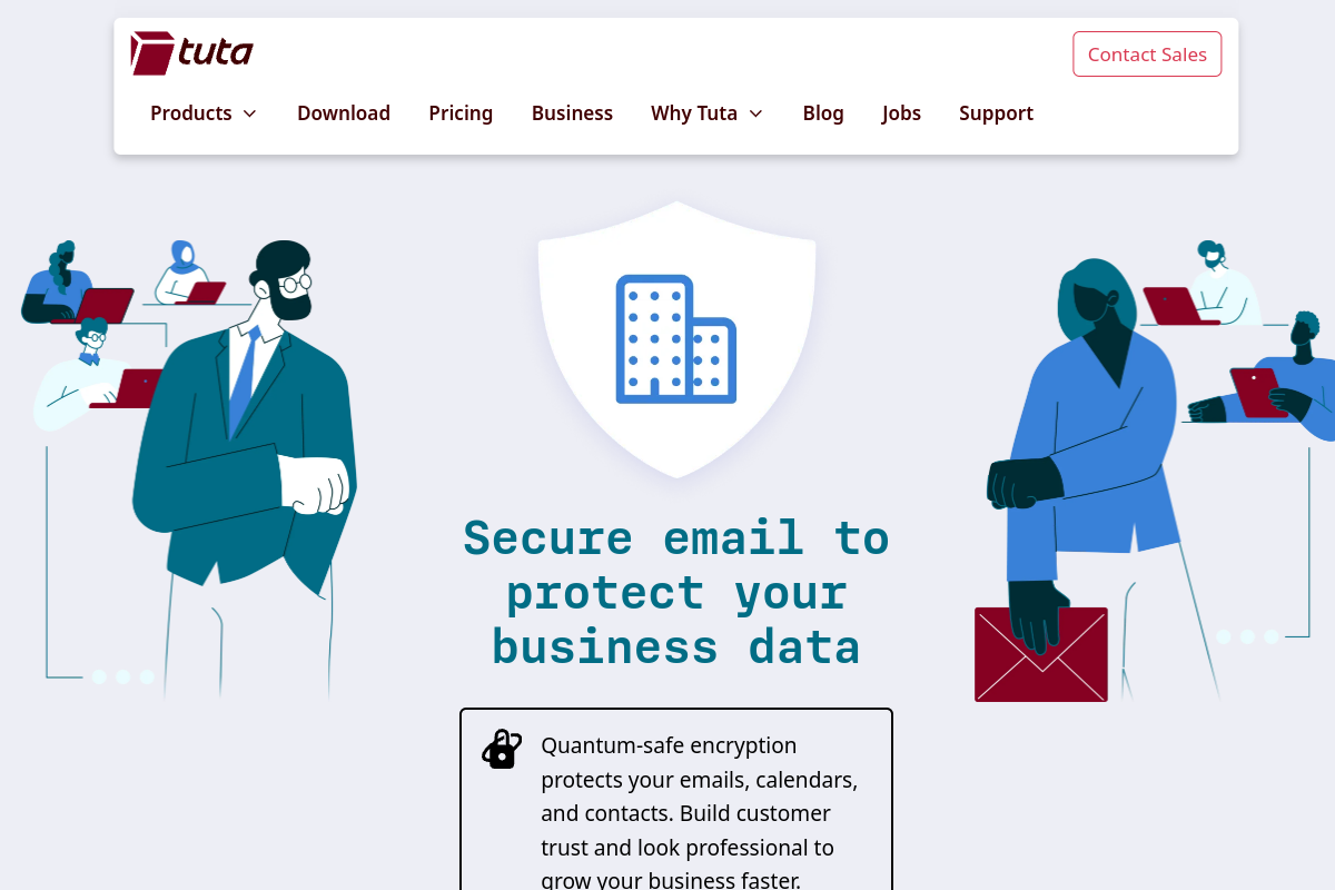 Tuta Mail for Business homepage screenshot for email encryption tools