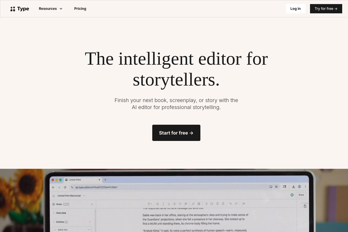 Screenshot of the Type AI website