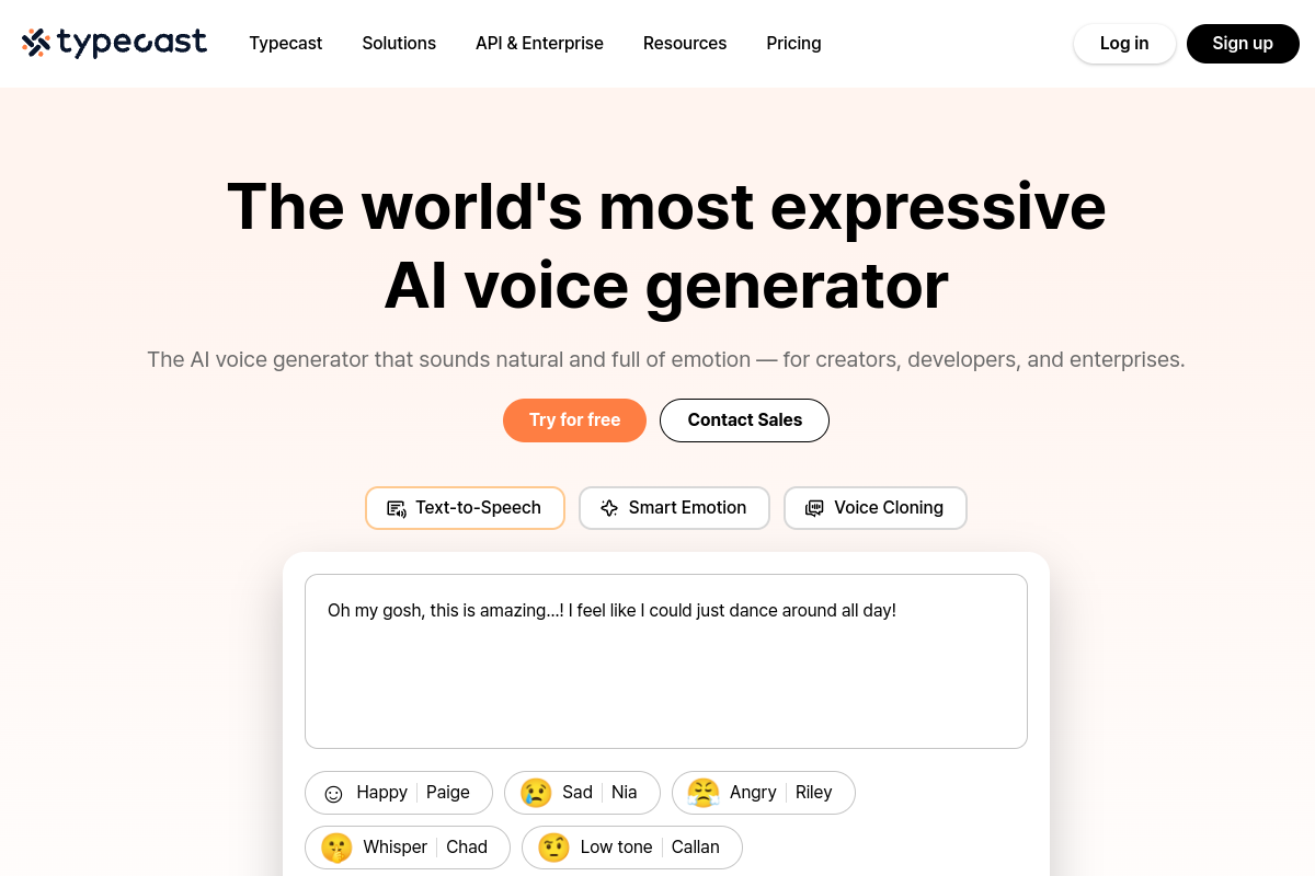 Screenshot of the Typecast website