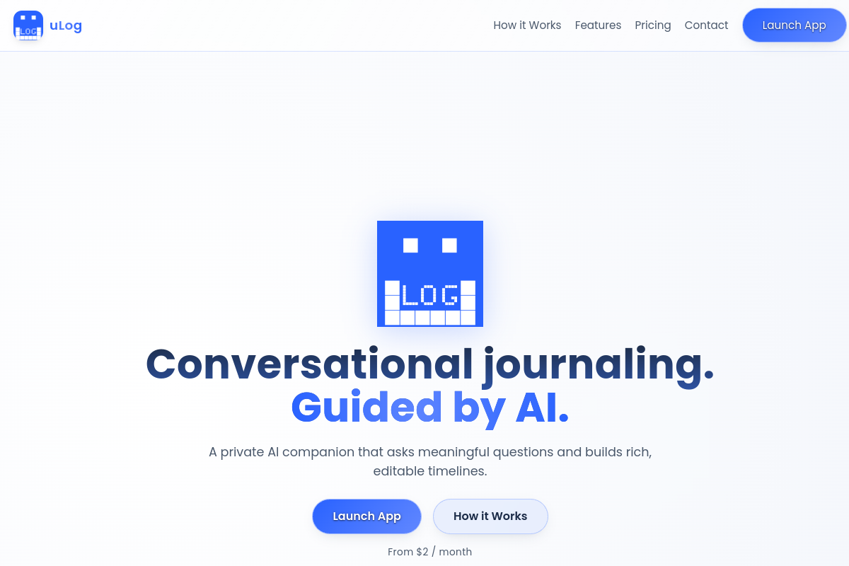 Screenshot of the Ulog website