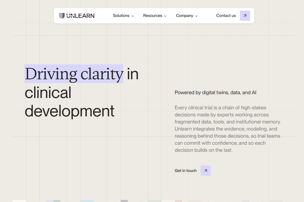 Screenshot of the Unlearn website