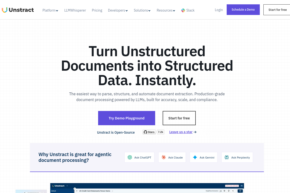 Screenshot of the Unstract website
