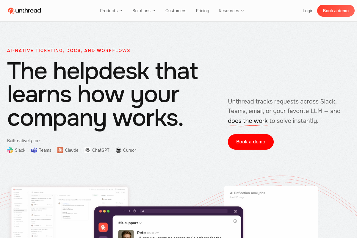 Screenshot of the Unthread website