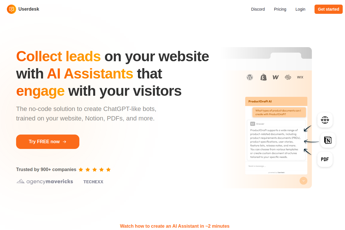 Screenshot of the Userdesk website