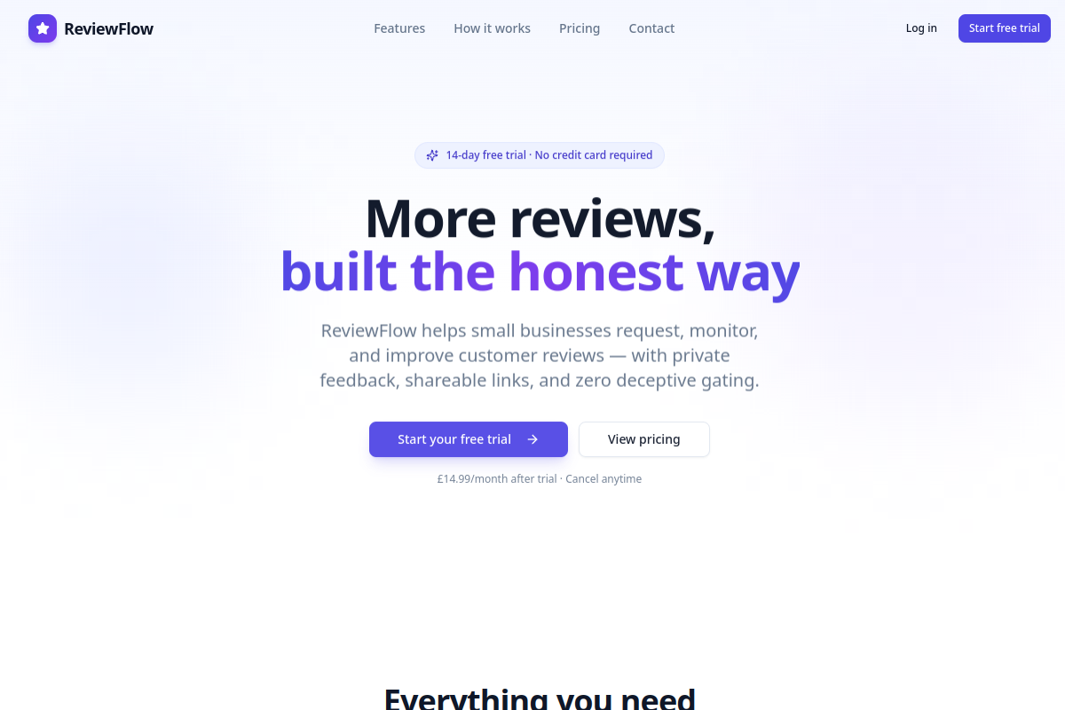 ReviewFlow review management platform homepage