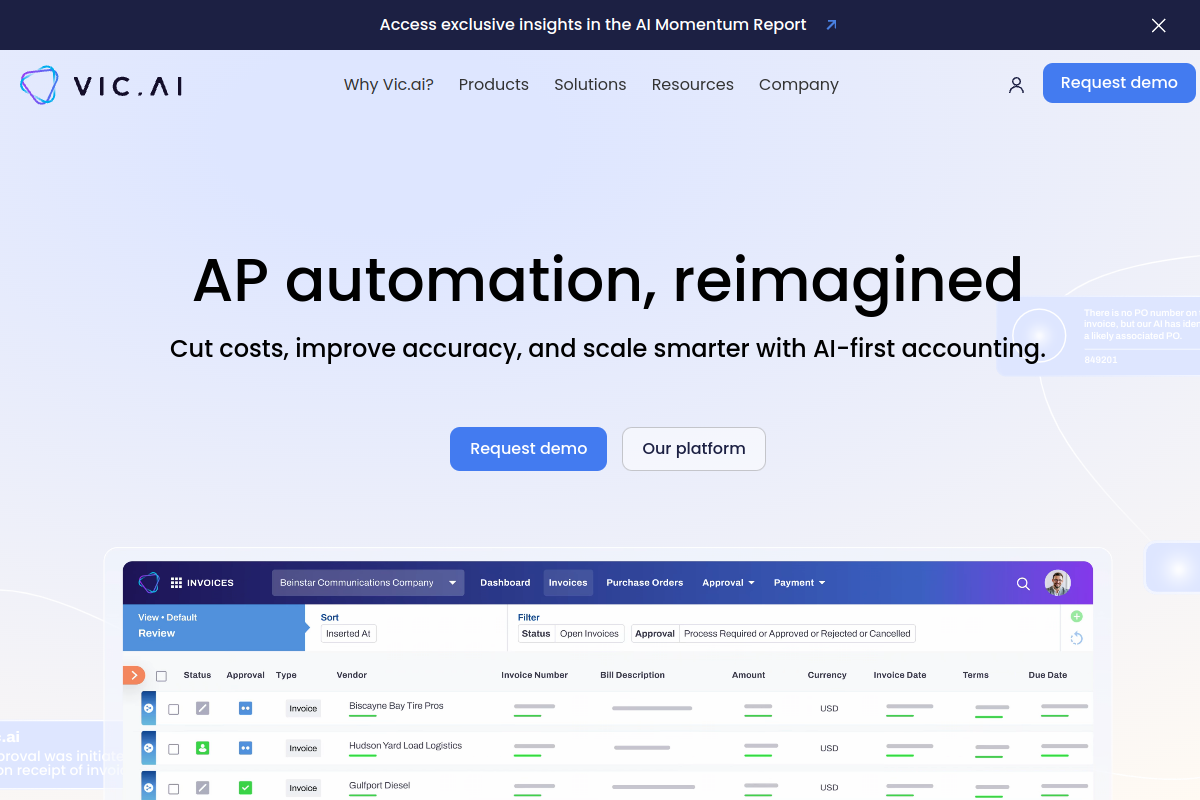 Screenshot of the Vic.ai website