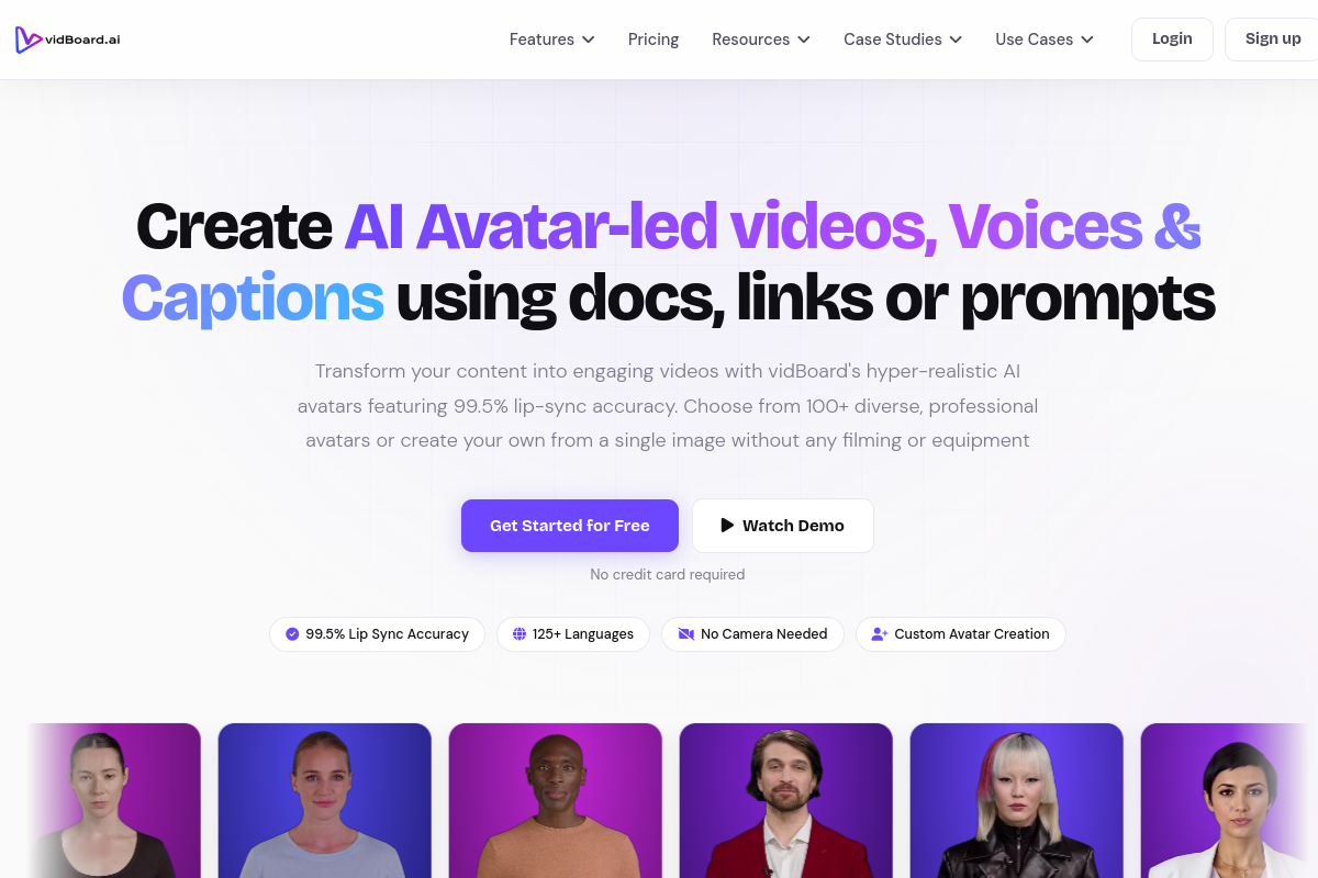 Screenshot of the Vidboard AI website